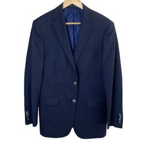 Hart Schaffner Marx Sz 39R 100% Wool Silver Button Sport Coat Blazer Jacket Blue